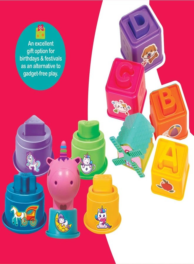 toymate Twin Tower Fun Educational Stacking Blocks and Cup Set, Unicorn Theme, Multi-Colour Building Blocks with Windmill Tower - Image 4